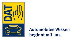 Gelb blaues DAT Logo mit Hand und Auto, daneben Text Automobiles Wissen beginnt mit uns