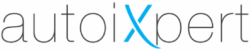 autoixpert Logo in Schwarz und Blau mit auffaelligem blauem X